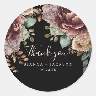 Sticker Rond Aquarelle florale noir Mariage Thankyou