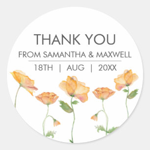 Sticker Rond Aquarelle florale Orange Poppies Enveloppe Phoques