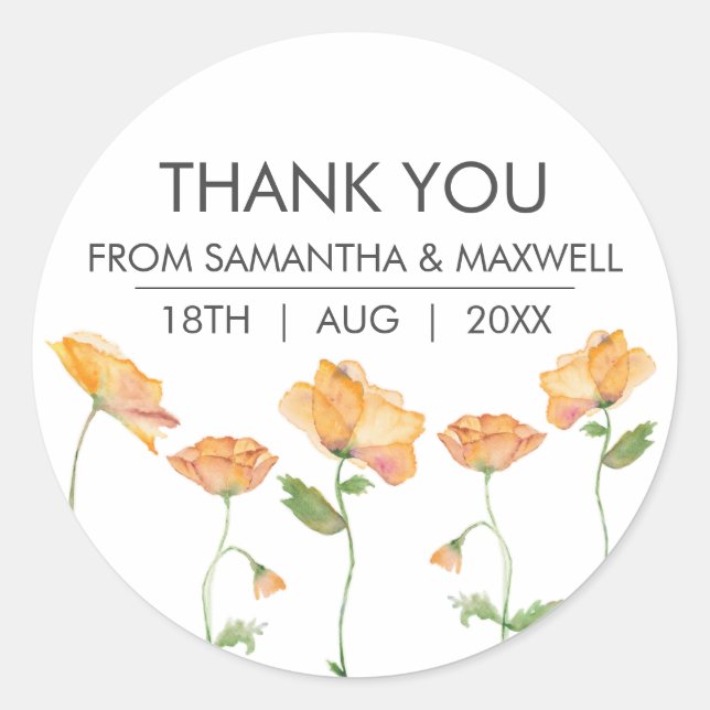 Sticker Rond Aquarelle florale Orange Poppies Enveloppe Phoques (Devant)