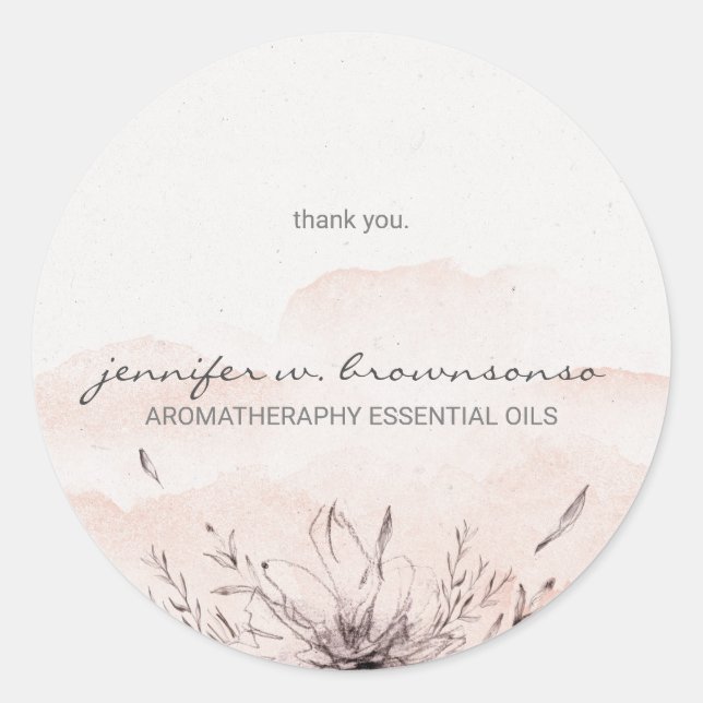 Sticker Rond Aquarelle Florale personnalisée Huiles essentielle (Devant)
