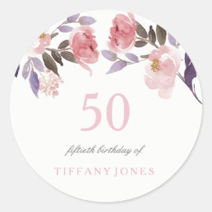 Sticker Rond Aquarelle florale rose Peach 50e anniversaire