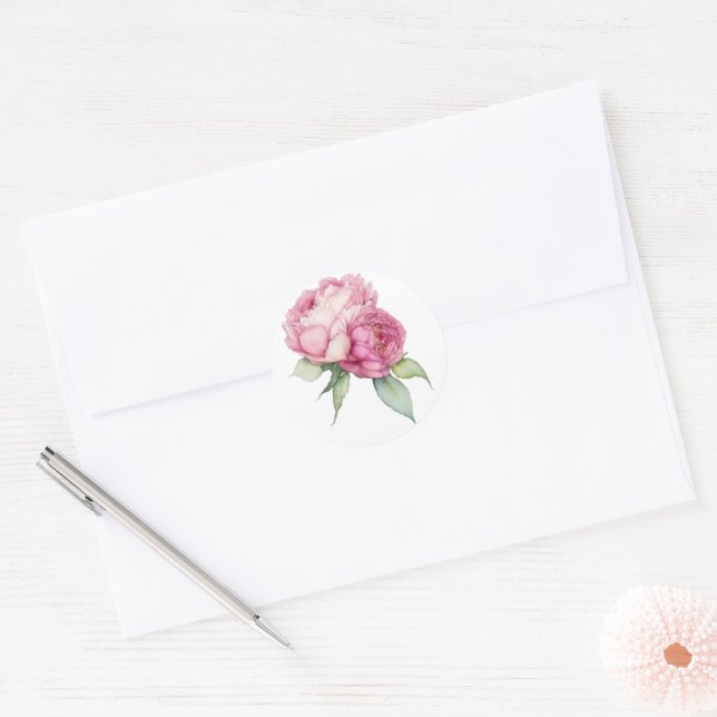 Sticker Rond Aquarelle florale rose pis rose roses roses (Enveloppe)