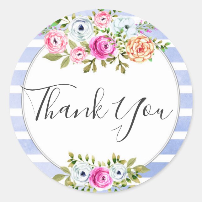 Sticker Rond Aquarelle Florale Rustique Merci à bande moderne (Devant)