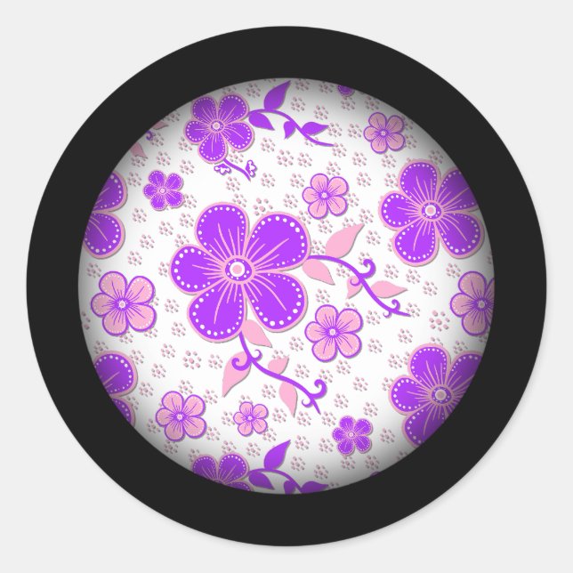 Sticker Rond Aquarelle florale simple impression violet et rose (Devant)