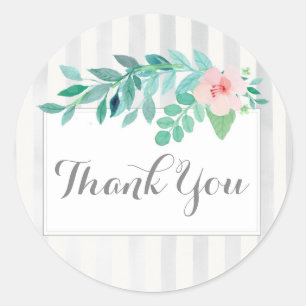 Sticker Rond Aquarelle florale sur le Merci rayé moderne