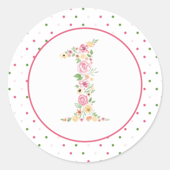 Sticker Rond Aquarelle Florale Un premier anniversaire (Devant)