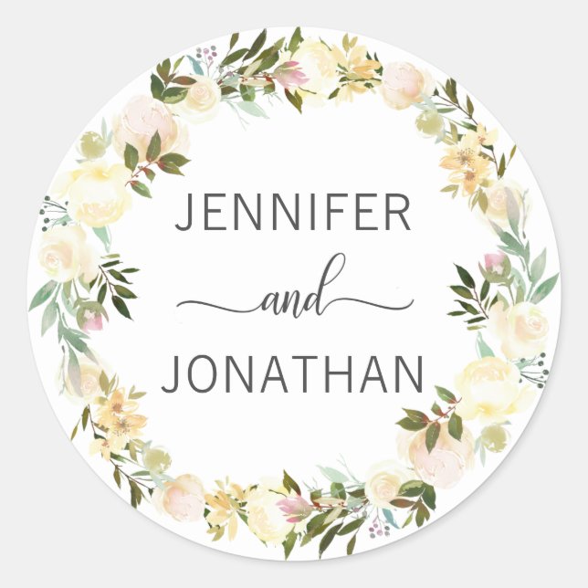 Sticker Rond Aquarelle Flore Mariage blanc (Devant)