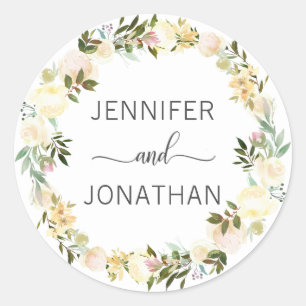Sticker Rond Aquarelle Flore Mariage blanc