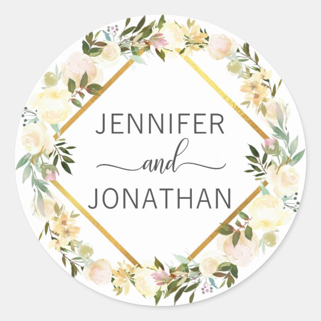 Sticker Rond Aquarelle Flore Mariage blanc (Devant)