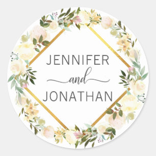 Sticker Rond Aquarelle Flore Mariage blanc