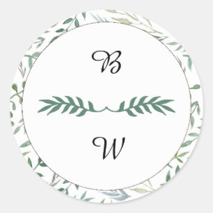 Sticker Rond Aquarelle Foliage Mariage de verdure