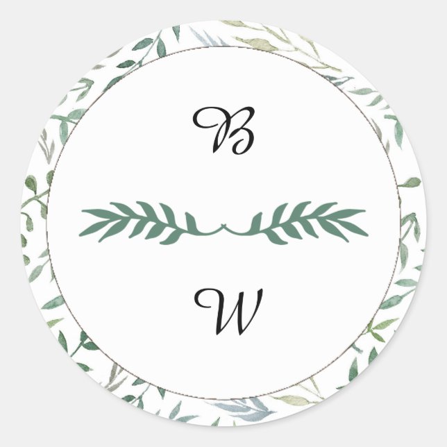 Sticker Rond Aquarelle Foliage Mariage de verdure (Devant)