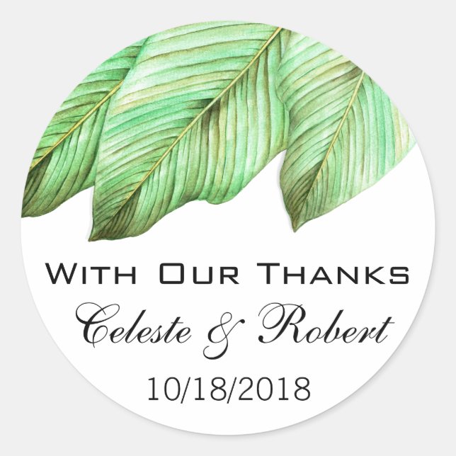 Sticker Rond Aquarelle Foliage Mariage tropical (Devant)
