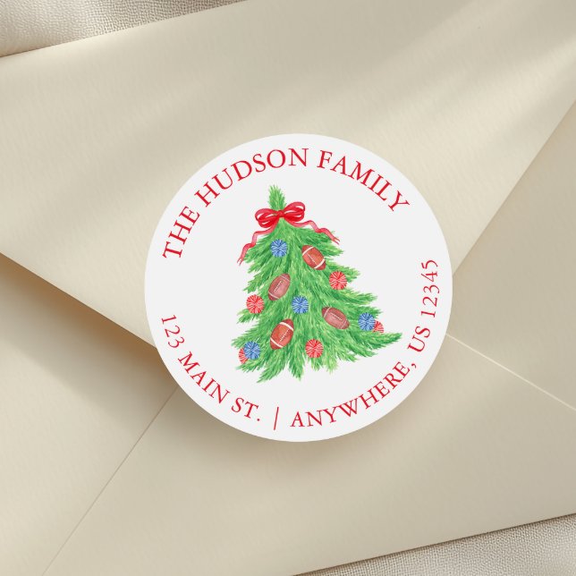 Sticker Rond Aquarelle Football Arbre de Noël Adresse (Créateur téléchargé)