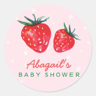 Sticker Rond Aquarelle fraise Baby shower personnalisé
