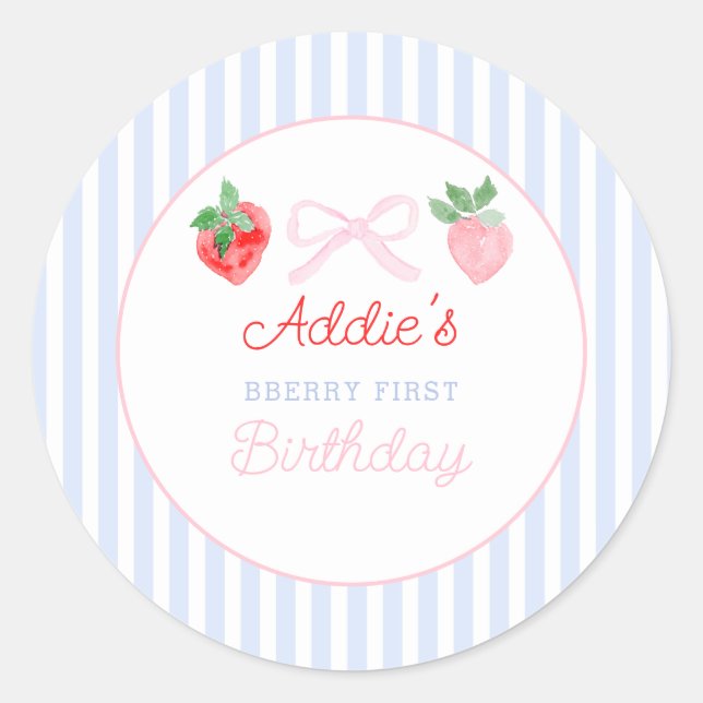 Sticker Rond Aquarelle Fraises baie premier anniversaire (Devant)