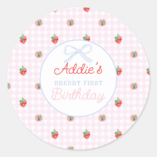 Sticker Rond Aquarelle Fraises baie premier anniversaire