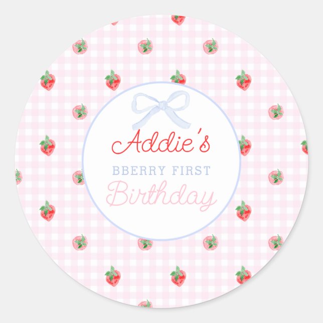 Sticker Rond Aquarelle Fraises baie premier anniversaire (Devant)