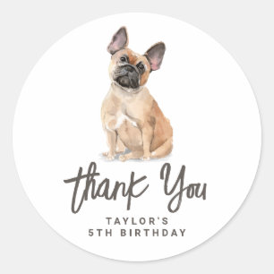 Sticker Rond Aquarelle Français Chien Chien Chien Chien Merci d