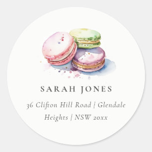 Sticker Rond Aquarelle Français Macarons Bakou Adresse