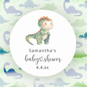 Sticker Rond Aquarelle garçon baby shower dinosaure