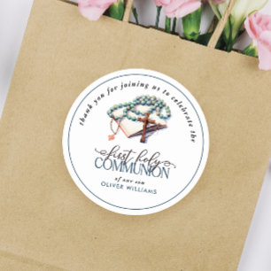 Sticker Rond Aquarelle Garçon première sainte communion Merci