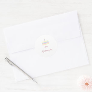 Sticker Rond Aquarelle gâteau rose jaune 1er anniversaire fête