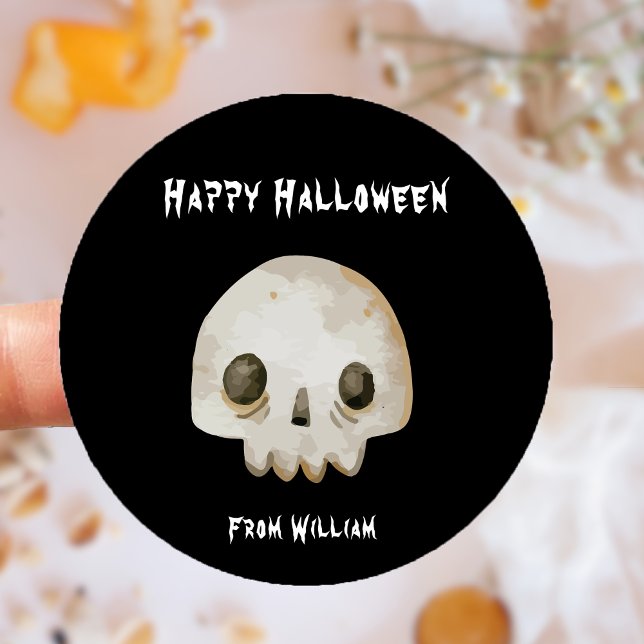 Sticker Rond Aquarelle Ghost Skeleton Happy Halloween (Watercolor Ghost Skeleton Happy Halloween Classic Round Sticker)