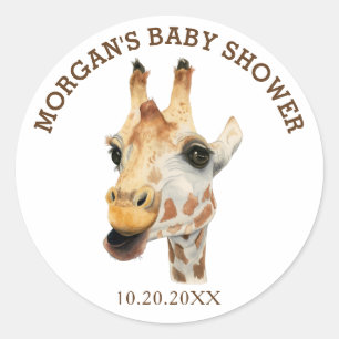 Sticker Rond Aquarelle Giraffe Baby shower Favoriser les étique