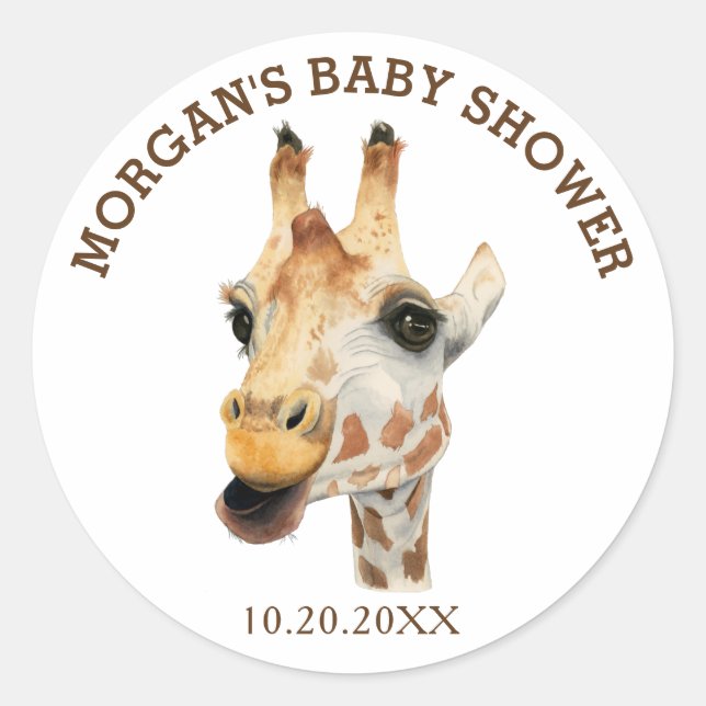 Sticker Rond Aquarelle Giraffe Baby shower Favoriser les étique (Devant)