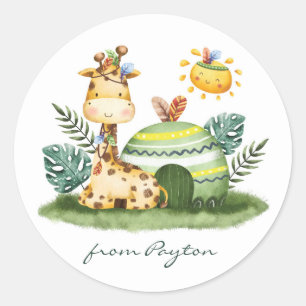 Sticker Rond Aquarelle Giraffe Tribal Safari Anniversaire