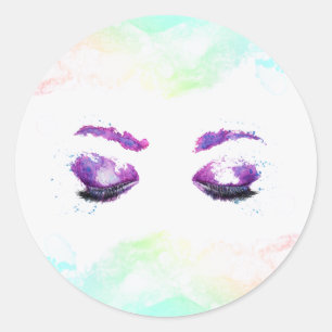 Sticker Rond Aquarelle glamour aux yeux et aux bouillons pourpr