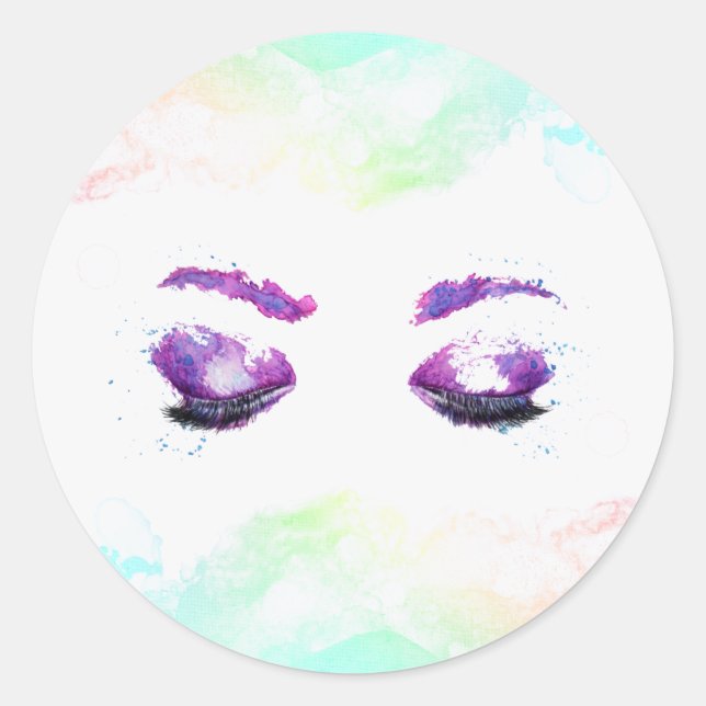 Sticker Rond Aquarelle glamour aux yeux et aux bouillons pourpr (Devant)