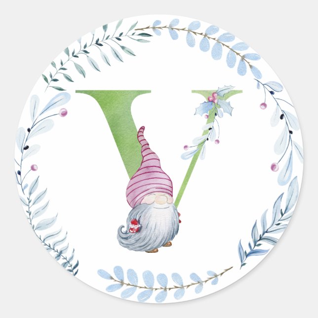 Sticker Rond Aquarelle gnome de Noël. (Devant)