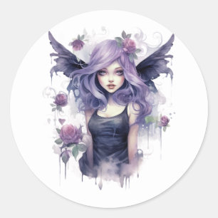 Sticker Rond Aquarelle Gothique Fée foncée