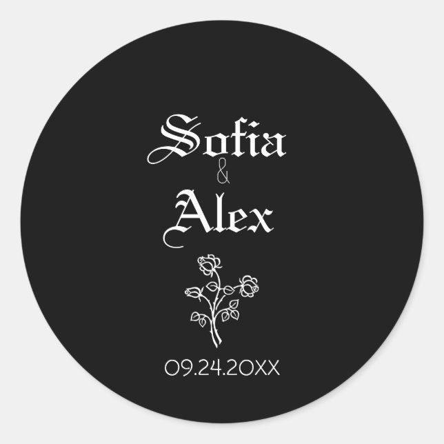Sticker Rond Aquarelle gothique rose mariage noir (Devant)