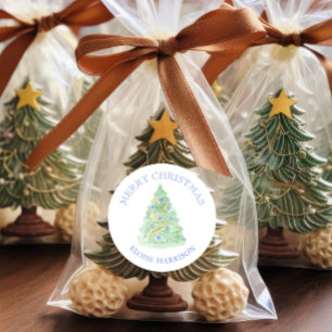 Sticker Rond Aquarelle Green Christmas Tree Grille millénaire