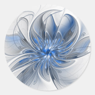 Sticker Rond Aquarelle gris bleu Abstrait Fractal Art Flower
