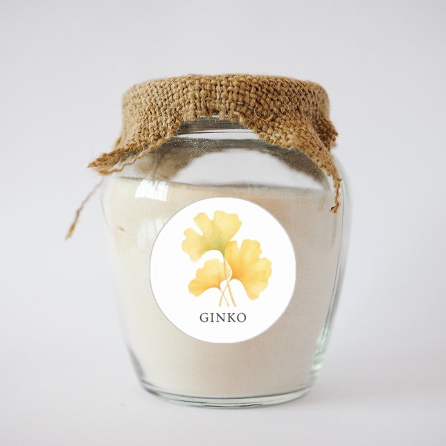 Sticker Rond Aquarelle Herb Ginko (Herb Ginko Watercolor Classic Round Sticker)