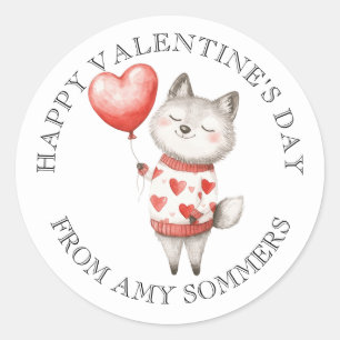 Sticker Rond Aquarelle Heureuse Sainte-Valentin pour enfants Co