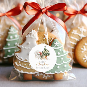 Sticker Rond Aquarelle hiver Noël cosy