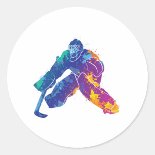 Sticker Rond Aquarelle Hockey sur glace Goalie