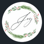 Sticker Rond Aquarelle Holly Jolly Christmas<br><div class="desc">Holly jolly aquarelle étiquettes de adresse de noël.</div>
