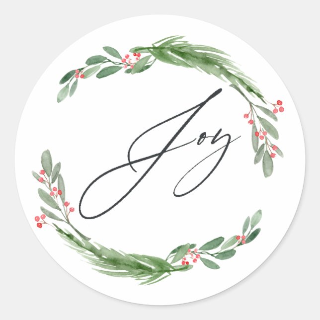 Sticker Rond Aquarelle Holly Jolly Christmas (Devant)