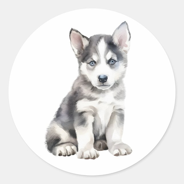 Sticker Rond Aquarelle Husky Chien (Devant)