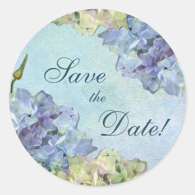 Sticker Rond Aquarelle Hydrangea Floral - Enregistrer la date (Devant)
