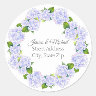 Sticker Rond Aquarelle Hydrangeas Wreath
