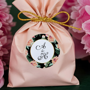 Sticker Rond Aquarelle intemporelle Mariage Floral Monogramme