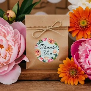 Sticker Rond Aquarelle intemporelle Mariage Merci Floral