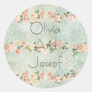 Sticker Rond Aquarelle invitation avec roses